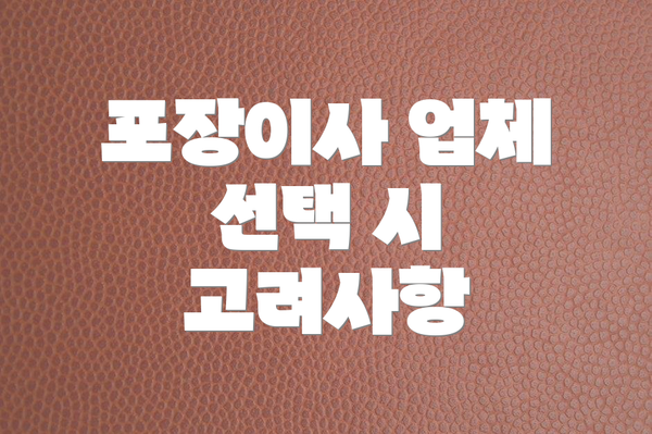 포장이사 업체 선택 시 고려사항